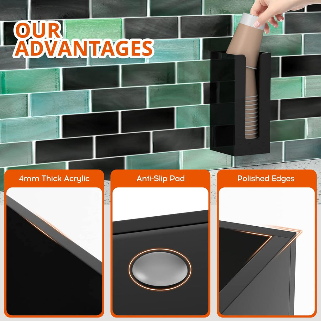 Richboom Acrylic Coffee Cup and Lid Storage Organizer Holder, 1 Compartment, Black