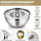 TeamFar Khaki Mixing Bowls, Stainless Steel Metal Nesting Salad Bowls with Airtight Lids Set of 5, Healthy & Heavy Duty, Non-slip Bottom & Airtight Lid, 7/3.5/2.5/1.5/1 QT