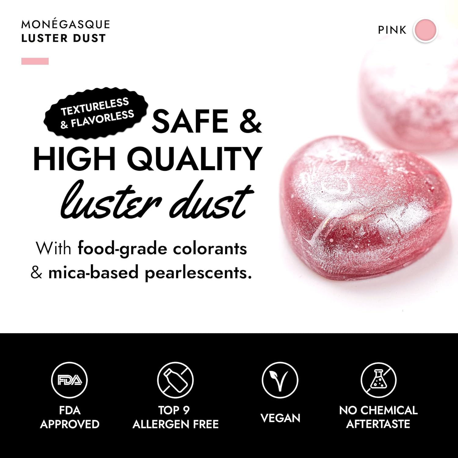 MONÉGASQUE Pink Edible Glitter for Drinks 15g – Pink Edible Glitter for Cakes – Luster Dust for Drinks, Food, & Cake Decorating – Halloween Cocktail Drink Shimmer – Cocktails & Cake Decorations Spray