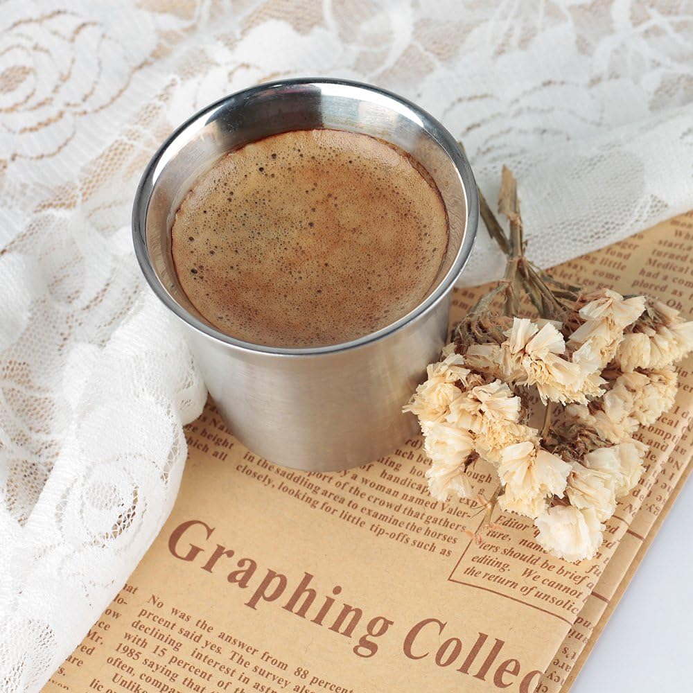 RECAPS 80ml Stainless Steel Espresso Cups Set - 2 Pack Double Wall 304 Stainless Steel Demitasse Cups 2.7oz (Small Cup)