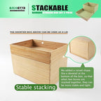 2-Piece Large Bamboo Storage Box Set, 7.1 in High Stackable Deep-Drawer Organizer for Kitchen Cutlery, Utensils & Knives, Lidless Wooden Bin for Homes & Offices (14.6"x10.2"x7.1"+14.6"x10.2"x3.1")
