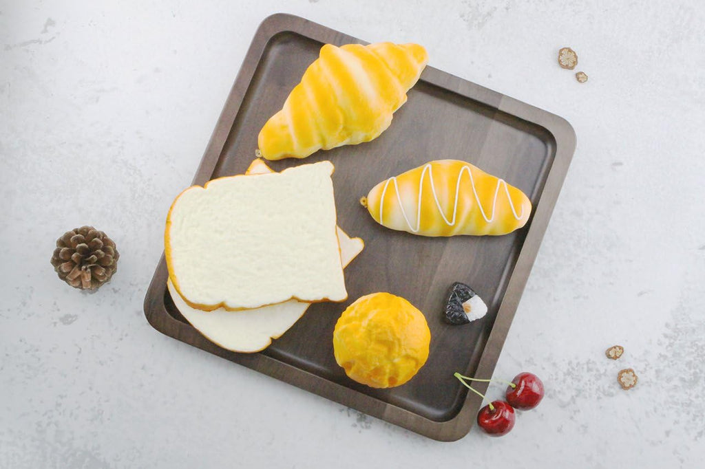 Rustic Walnut Wooden Tray Solid Wood Serving Tray Square Rectangle Platter Tea Tray Coffee Table Tray (Large Square with Grooves（11x11x1inch）)