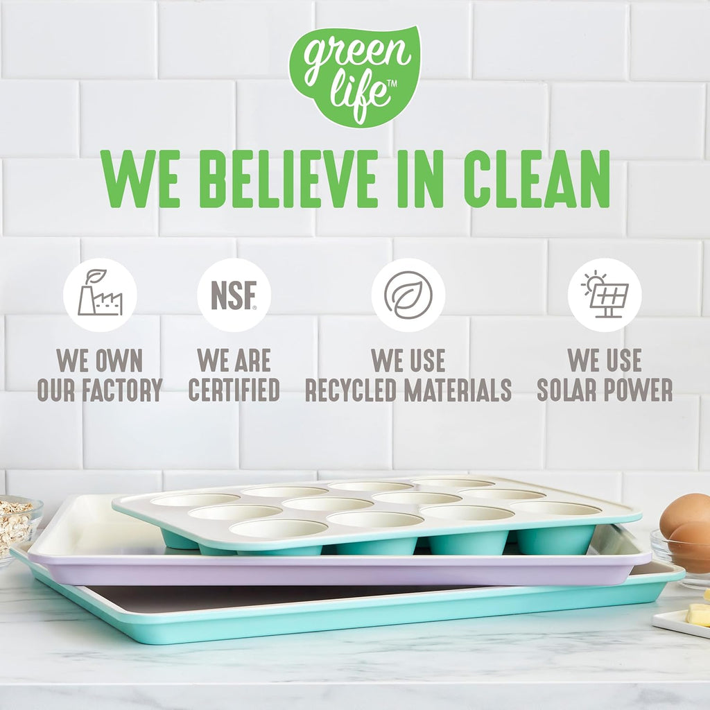 GreenLife Bakeware 18” x 13” Half Cookie Sheet Baking Pan, Non-Toxic PFAS-Free Healthy Ceramic Nonstick, Oven Safe to 450°F, Easy Release, Even Heating, Easy Clean, Taupe