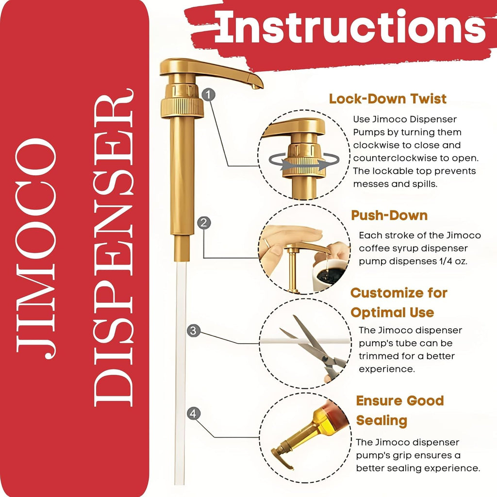 Jimoco® Syrup Pump Dispenser + Torani® Raspberry Syrup, 25.4 oz - Coffee Syrup Pump & Flavoring Bundle