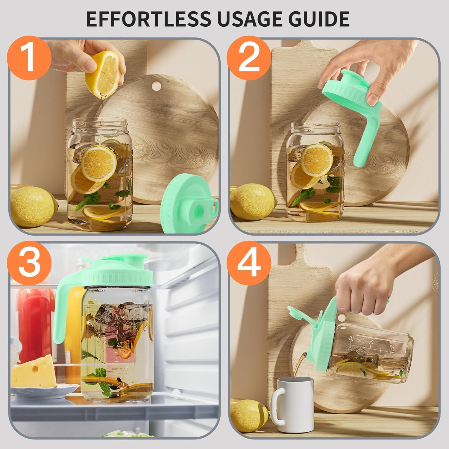 32oz Glass Pitcher with Lid &Pour Spout - 1 Quart Breastmilk Pitcher Double Leak Proof, Creamer Container for Sun Tea, Juice, Cold Brew Coffee, Breastmilk Storage Container -Green Lid