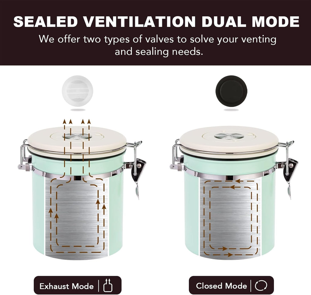 ShanSon Coffee Canister Airtight Coffee Container Stainless Steel Coffee Bean Storage Container with Scoop and See Through Window Coffee Canister for Beans Grounds Sugar Flour Tea Cereal,16OZ,Green