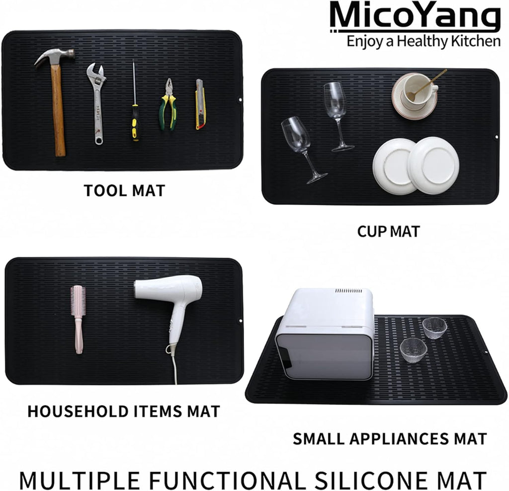 Silicone Dish Drying Mat for Multiple Usage,Easy clean,Eco-friendly,Heat-resistant Silicone Mat for Kitchen Counter or Sink,Refrigerator or Drawer Liner Black 4XL 32 inches x 18 inches