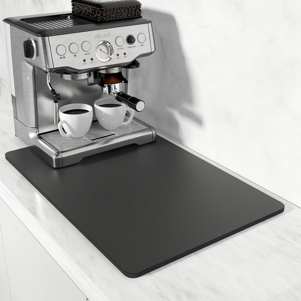 Rnivvi Coffee Mat, 16" x 24" Coffee Bar Mats for Espresso Machine Station Accessories and Organizer, Hide Stain Rubber Backed Absorbent Dish Drying Pad for Kitchen Counter, Cute Bar Decor Pad, Black