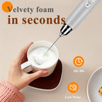 Milk Frother Handheld Rechargeable with Stand, Frother Wand Drink Mixer Electric Whisk for Coffee, Detachable With 3 Stainless Whisks, Hand Mixer for Lattes, Cappuccino, Matcha, Egg, Silver