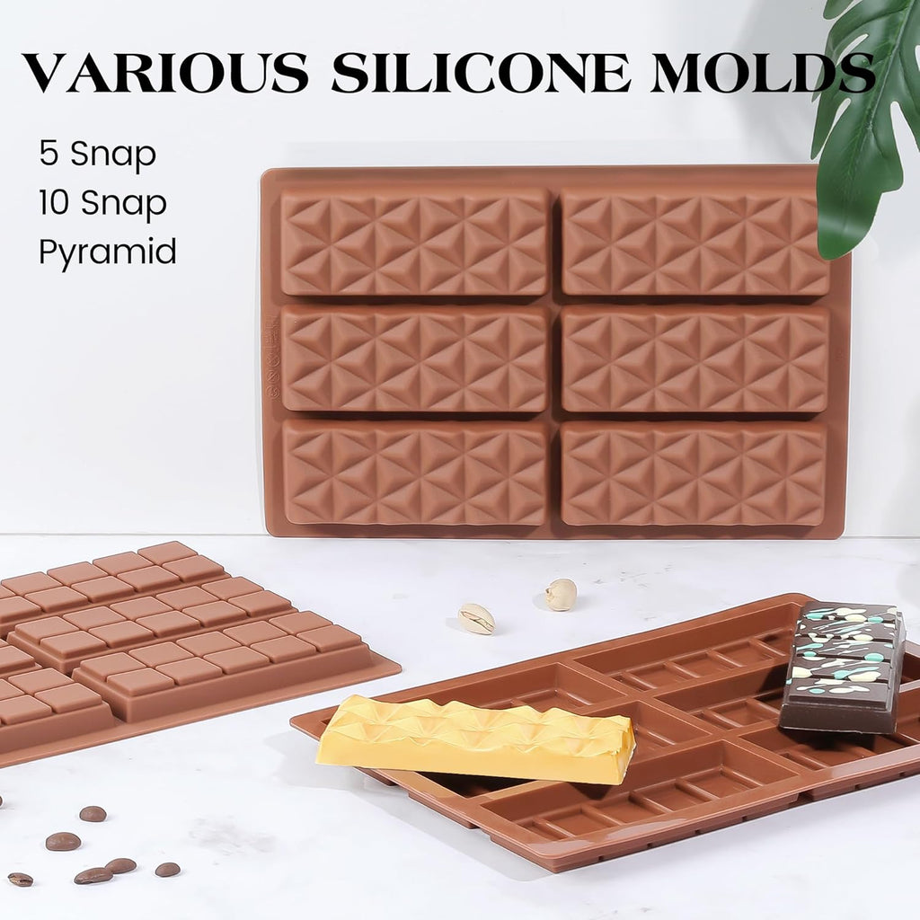2 Pcs Chocolate Bar Mold Deep Dubai Stuffed Silicone Molds for Filling Knafeh Pistachio Chocolate Bar and Wax Melts Rectangle Thick Candy Bar Molds Break Apart (Pyramid)