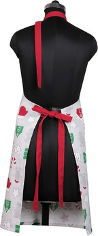 AMOUR INFINI Cotton Aprons for Women with Pocket, Adjustable Strap & Waist Ties - Washable Aprons for Baking, Cooking, Gardening (27.5 x 33 Inches - Christmas Fun)