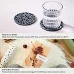 Set of 6 Dark Gray Silicone Coasters with Holder, Drink Coasters with Tribal Pattern Shape- for Table Protection, Anti Slip, Nonstick, Heat Resistant, Deep Tray