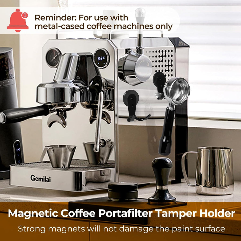 Magnetic Portafilter Holder for Espresso Machine, Coffee Tamper Organizer Rack with Powerful Magnet, Compatible with Breville/Rancilio, 51mm 53mm 58mm Portafilters, No Adhesive (Black)