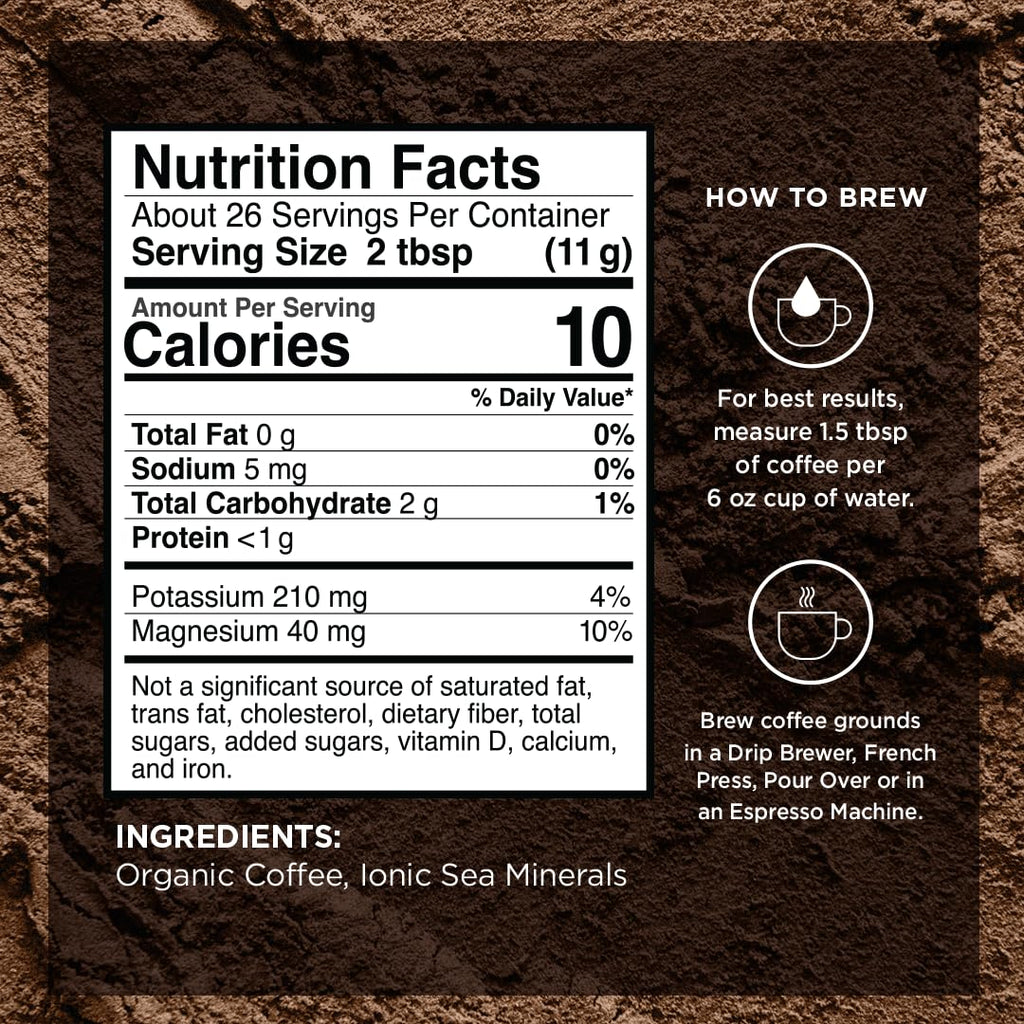 VitaCup Mineral Coffee with Trace Minerals, Hydrate, Replenish & Restore w/All Natural Sea Minerals, Electrolytes, Organic Coffee, Single Origin, Medium Dark Roast, Ground Coffee, 2 Bags 10oz Each
