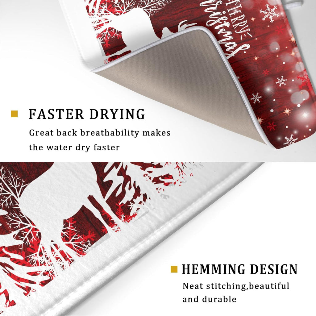 Merry Christmas Dish Drying Mats for Kitchen Counter 18x24 Inch Christmas Tree Kitchen Mat Reversible Absorbent Dish Drainer Farmhouse Dish Mats Drying Pad Dish Drainer Rack Mats for Winter Christmas