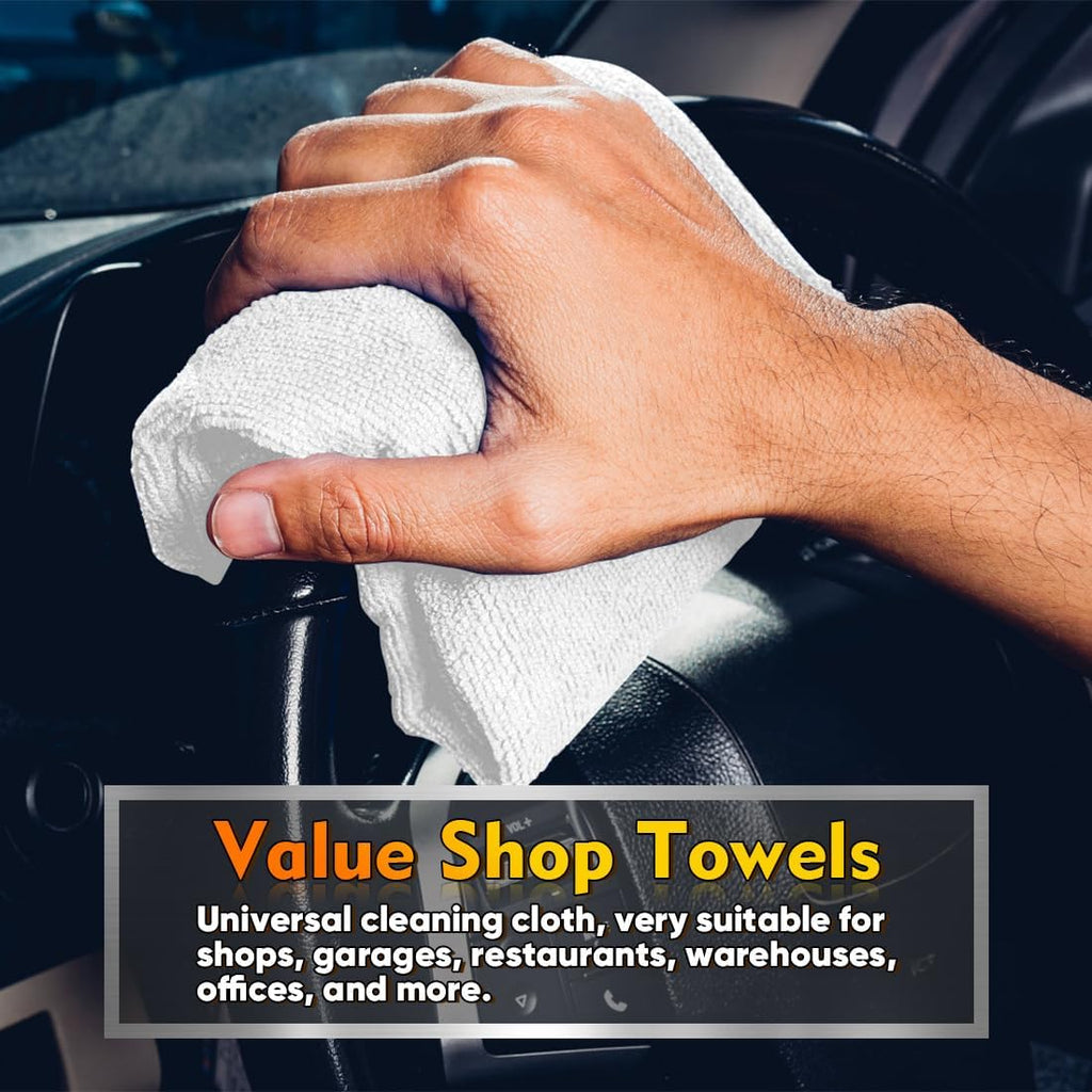 HOMEXCEL White Shop Towels 100 Pack, Reusable Microfiber Towels for Cars, Bulk Multipurpose Microfiber Cleaning Cloths, Lint Free Cleaning Rags for Car, House and Kitchen, 11.5 x 11.5 inch