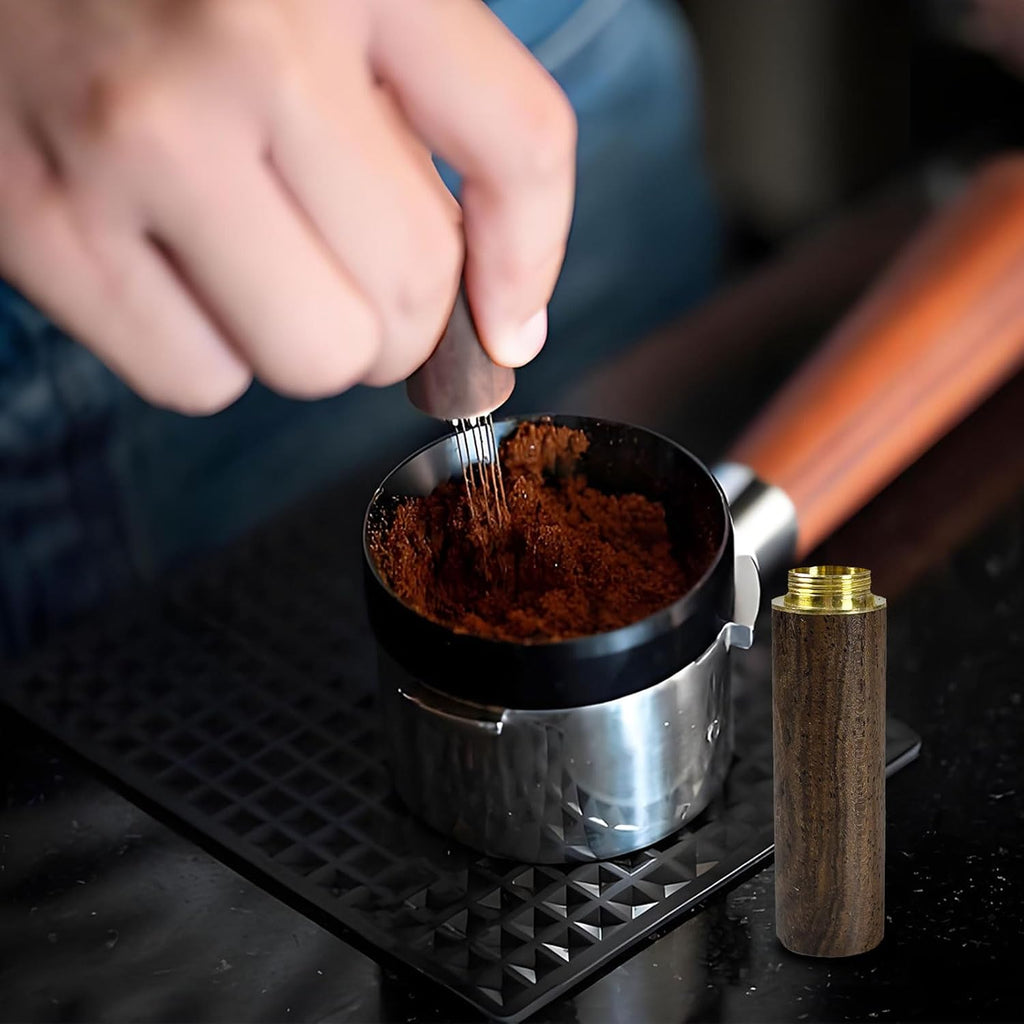 Espresso Stirrer 5 Needles 0.4mm WDT Distribution Tools for Barista, Natural Wood Handle and Stand, Espresso Distribution Tools for Home Kitchen Cafe