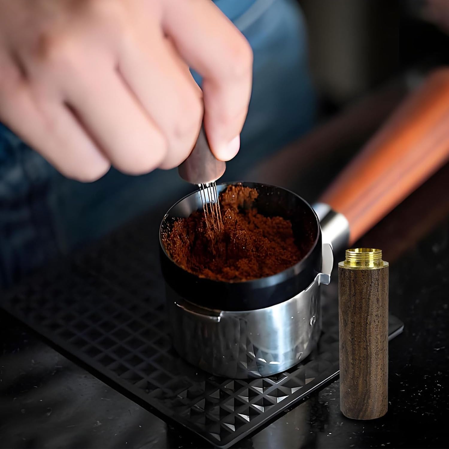 Espresso Stirrer 5 Needles 0.4mm WDT Distribution Tools for Barista, Natural Wood Handle and Stand, Espresso Distribution Tools for Home Kitchen Cafe