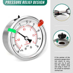-30inHG-30psi Stainless Steel Glycerin Liquid Filled Vacuum Pressure Gauge 1/4" NPT 2.5" Face Dial Center Back Mount, for Water, Oil and Air Pressure Testing (with Range Mark Pointer)