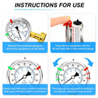 MEANLIN MEASURE 0~100Psi Stainless Steel Frame 3/4" Female Liquid Filled Pressure Gauge kit Plus 5 adapters, 2.5" FACE DIAL Multi-Purpose Pressure Gauge kit for Gardens, Water Pipes with 2PCS Snaps