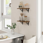 RICHFOCUS Floating Shelves for Wall Decor, 8 Inch Deep Floating Shelves Set of 2, 16W x 8D Shelves Wall Mounted with Metal Brackets, Wood Shelves for Living Room Bedroom Kitchen, Rustic Brown