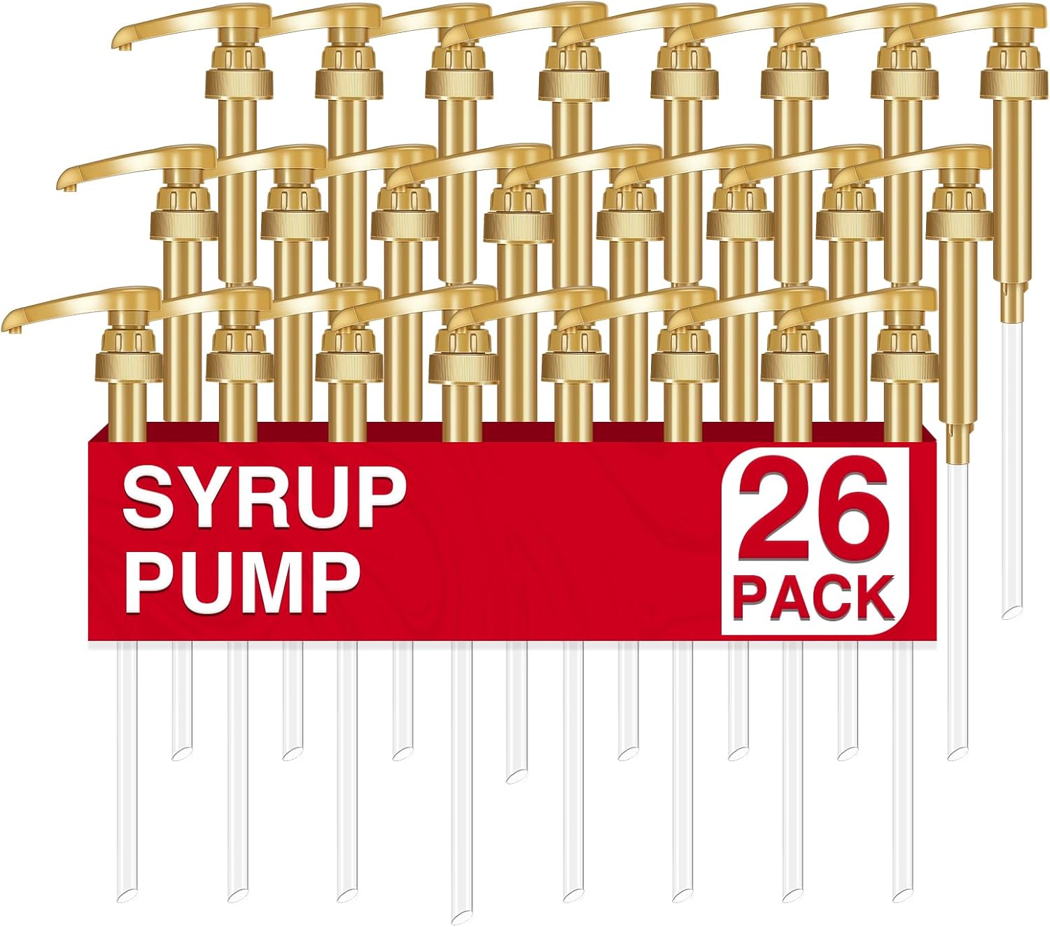 VOISEN Coffee Syrup Pumps, Syrup Pump, 26 Pack Gold Skinny Syrup Pump for 750ml 25.4oz Syrup Bottle, Syrup Pump Dispenser for Kitchen Dinning Coffee Bar Drinking Mixes,Davinci,Jordans