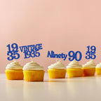 Gyufise 24Pcs Vintage 1935 Cupcake Toppers Glitter Cheers to 90 Fabulous Ninety Cupcake Picks 90th Birthday Wedding Anniversary Party Cake Decorations Supplies Deep Blue