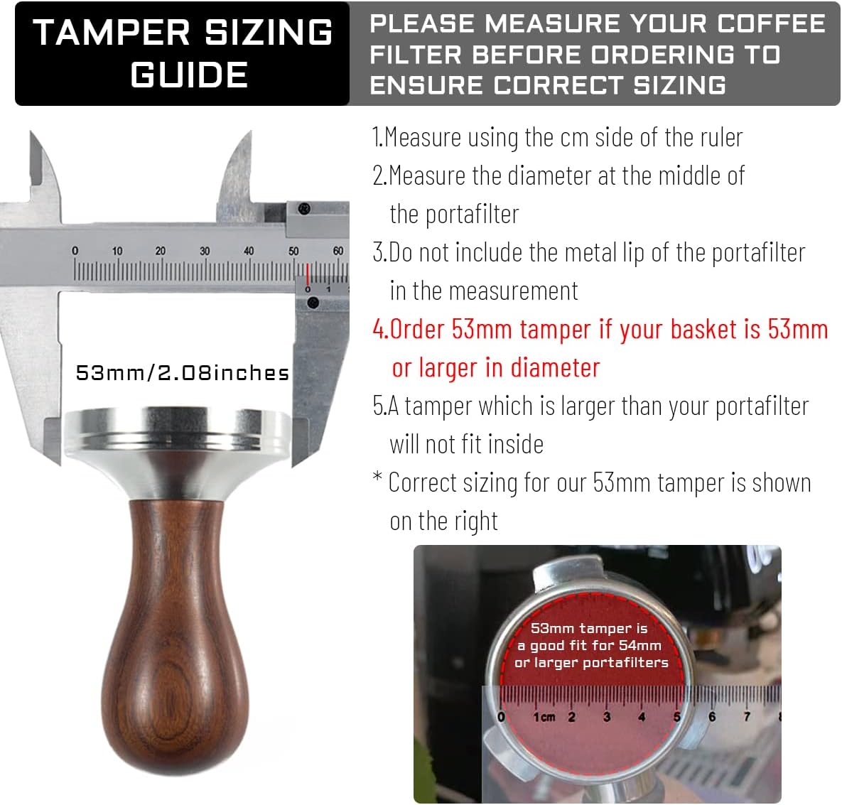 Coffee Tamper Espresso Press with Tamper Mat 304 Stainless Steel Flat Base Wooden Handle for Coffee Grounds Barista Espresso Machines Accessory (53MM)