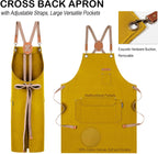 Chef Apron for Men Women with Gift Box Pack, Cross Back Apron with Pockets for Kitchen Cooking Baking Artist Painting, Cotton Canvas Work Aprons for Shop, Garden, Restaurant, Cafe (Yellow, M to XXL)