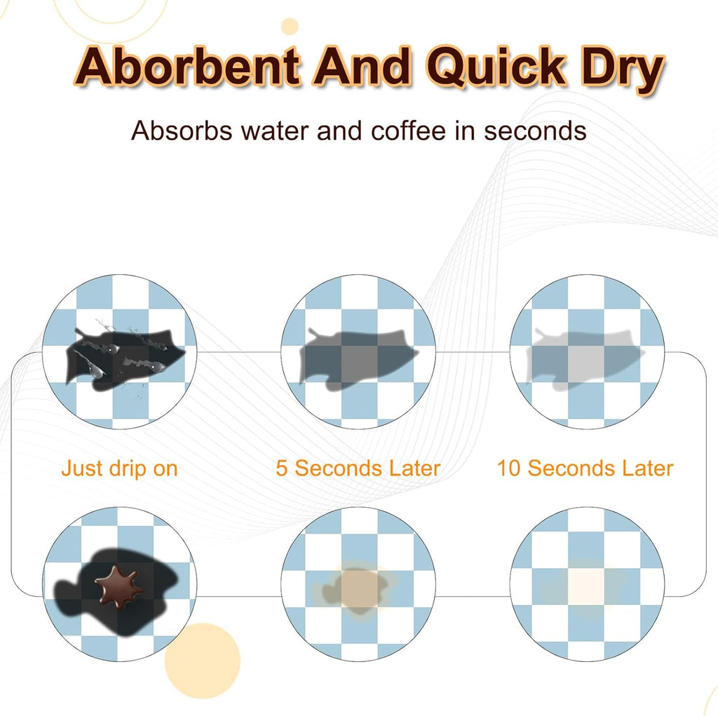 Dish Drying Mat for Kitchen, 15.7'' x 23.6'' Checkered Coffee Bar Mat for Countertops, Coffee Station Mat with Non-slip Rubber Backed, Absorbent Dish Dying Pat for Kitchen Counter, Blue & White