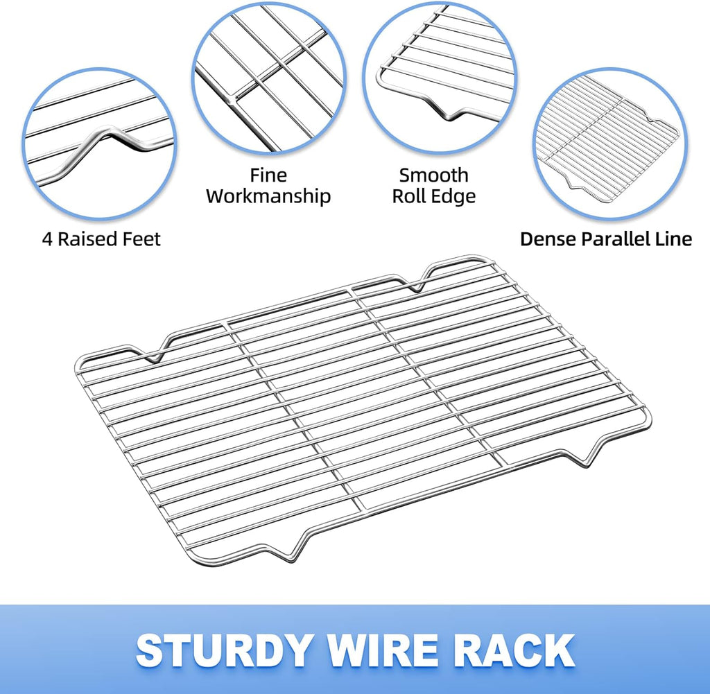Baking Sheet with Cooling Rack (1 Cookie Sheet + 1 Baking Rack), Stainless Steel Small Baking Sheet Pan with Wire Rack, Toaster Oven Pans Size 10.4 x 8 x 1 Inch, Non-toxic & Heavy Duty & Non-stick