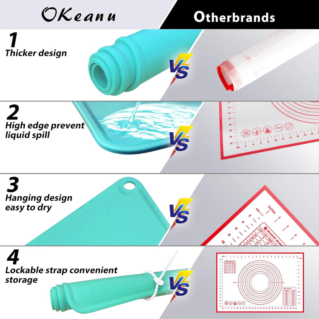 24"X16" Silicone Baking Mat Extra Large Non-stick Pastry Mat with High Edge, Dough Rolling Board for Pastry, Macarons, Pies, Bread, Cookies, Pizza, Fondant, Pasta, Food Grade Silicone Baking Supplies