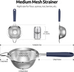 U-Taste Medium Fine Mesh Strainer: 18/8 Stainless Steel 4.73in 30 Mesh Kitchen Food Sieve with Sturdy Riveted Silicone Handle, Heavy Duty Deep Handheld Metal Colander for Rice, Quinoa(Midnight Blue)