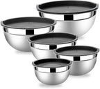 Lazycorner Mixing Bowls with Airtight Lids Set 5 Pcs Stainless Steel Bowls Set Baking Set Non-Slip Silicone Bottoms Great for Serving & Baking