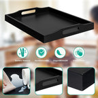 Bamboo Food Serving Tray with Handles, Breakfast Bed Tray for Tea,Snack,Dinner, Home Decorative Storage Food, Platter, Ottoman for Kitchen Counter, Bathroom, Restaurant (Black)
