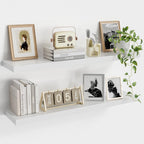Vivelove Wooden Floating Shelves for Wall 36” x 8”x 1.4”, Solid Wood Shelf with Invisible Brackets, Deep Wall Shelves for Bathroom, LivingRoom, Kitchen, Bedroom, Modern Home Decor, Set of 2 - White