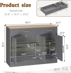 Vongrasig 43” Sideboard Buffet Cabinet with Storage, Farmhouse Coffee Bar with Drawers and Shelves, Wood Buffet Table for Kitchen Dining Room, Living Room, Grey