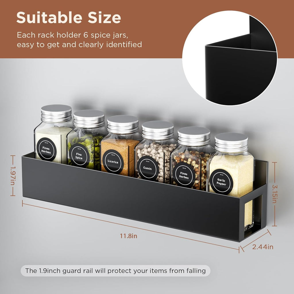 4 Pack Magnetic Spice Rack with 24 Spice Jars, Spice Labels, Chalk Marker and Funnel Set, Magnetic Spice Organizer Shelf for Refrigerator, Microwave, Seasoning Organizer for Kitchen