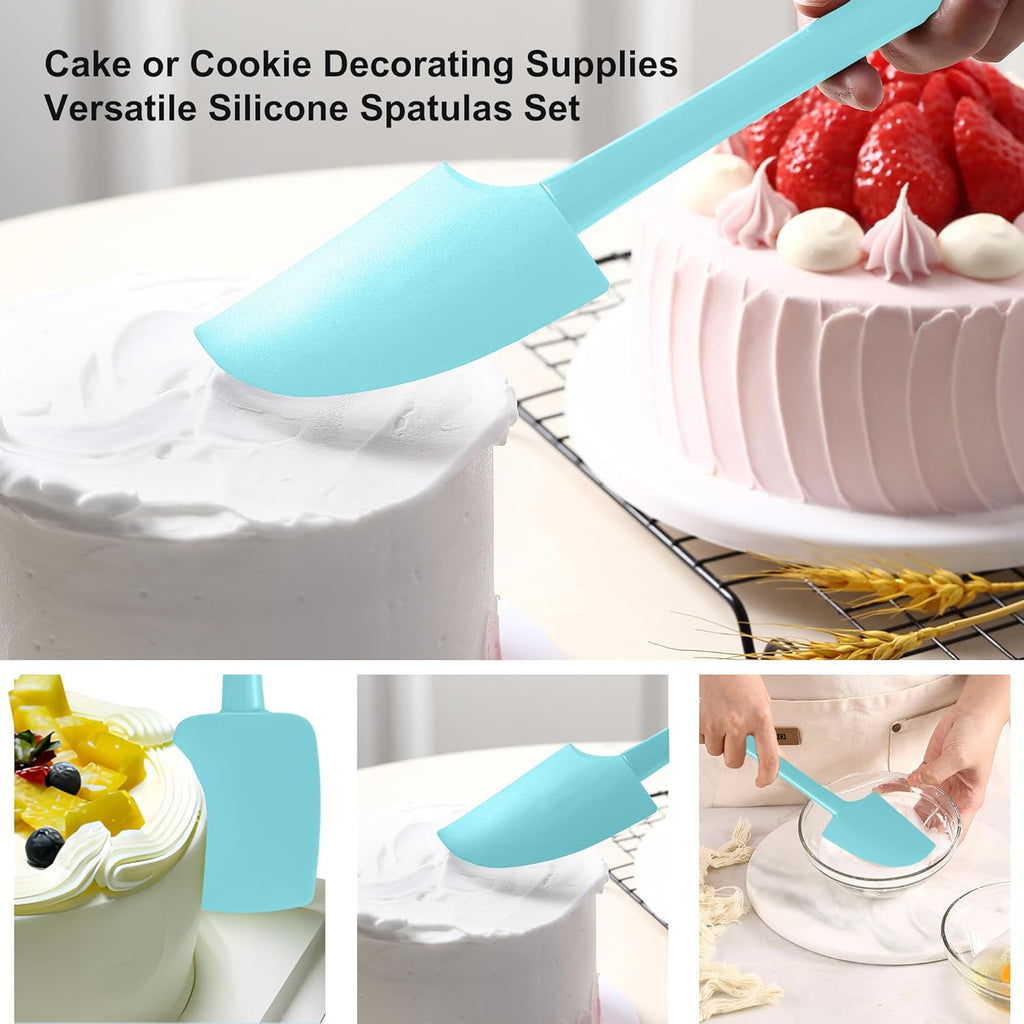 Premium Silicone Spatula Set, JXWING Flexible Heat Resistant Non-slip Handle Baking Cooking Rubber Spatulas, Aqua Sky