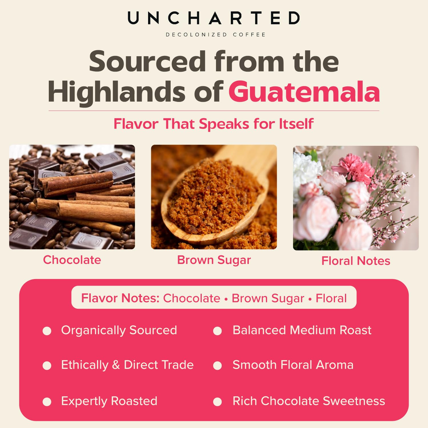Uncharted Coffee 1850 Guatemala Whole Bean – Organic Single-Origin Medium Roast, Direct Trade, Balanced Flavor with Cocoa & Citrus Notes, Fresh Roasted, 9 oz Bag
