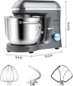 Aucma Stand Mixer,6.5-QT 660W 6-Speed Tilt-Head Food Mixer, Kitchen Electric Mixer with Dough Hook, Wire Whip & Beater (6.5QT, Gray)
