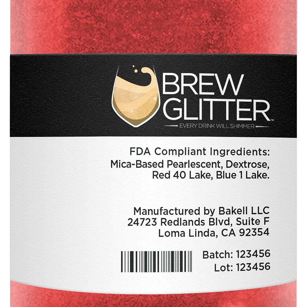 Red BREW GLITTER Edible Glitter For Drinks, Cocktails, Beer, Garnish Glitter & Beverages | KOSHER & HALAL Certified | 100% Edible & Food Grade | Vegan, Gluten, Nut Free (50g, Red)