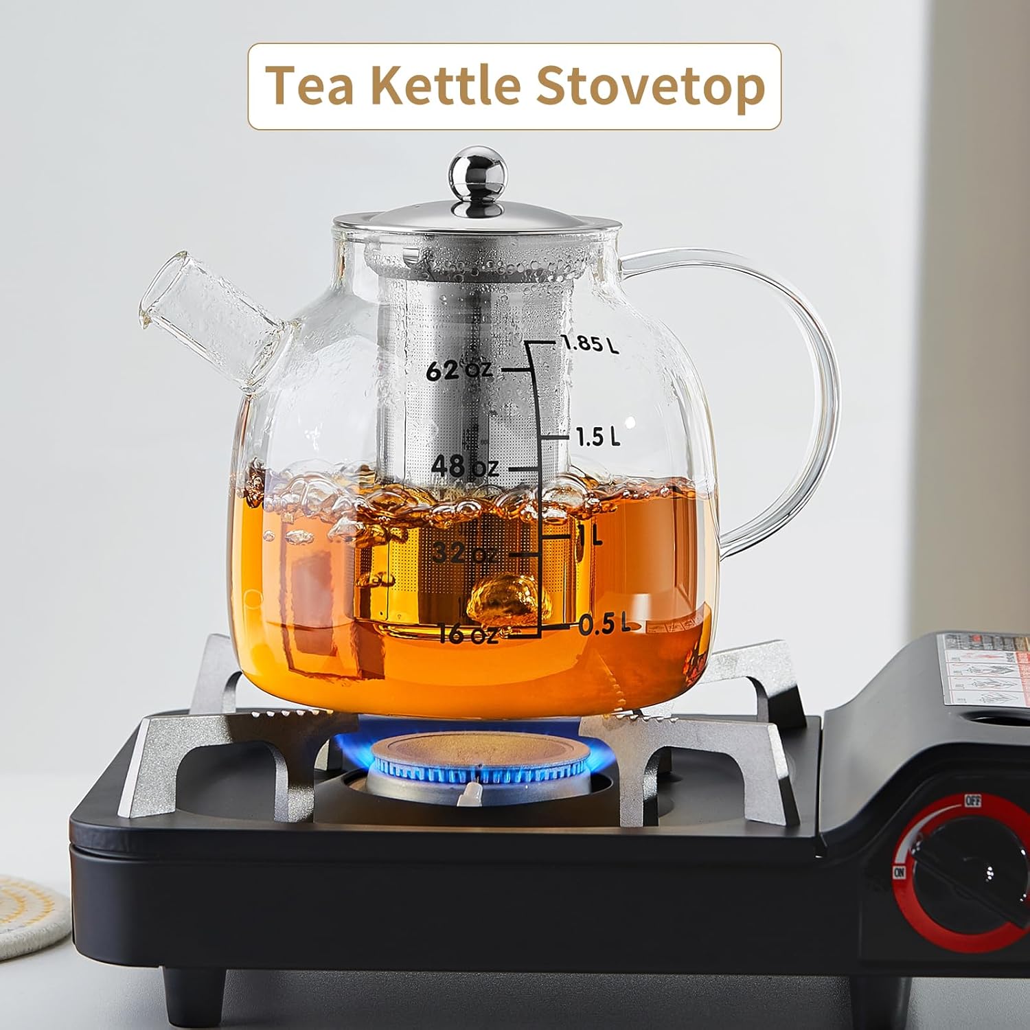 68OZ Glass Teapot Tea Pot With Infuser, Glass Kettle For Stove Top, Tea Glass Pot, 2000ML Glass Tea Cup With Infuser And Lid For Loose Leaf Tea Steeper, Dishwasher Safe