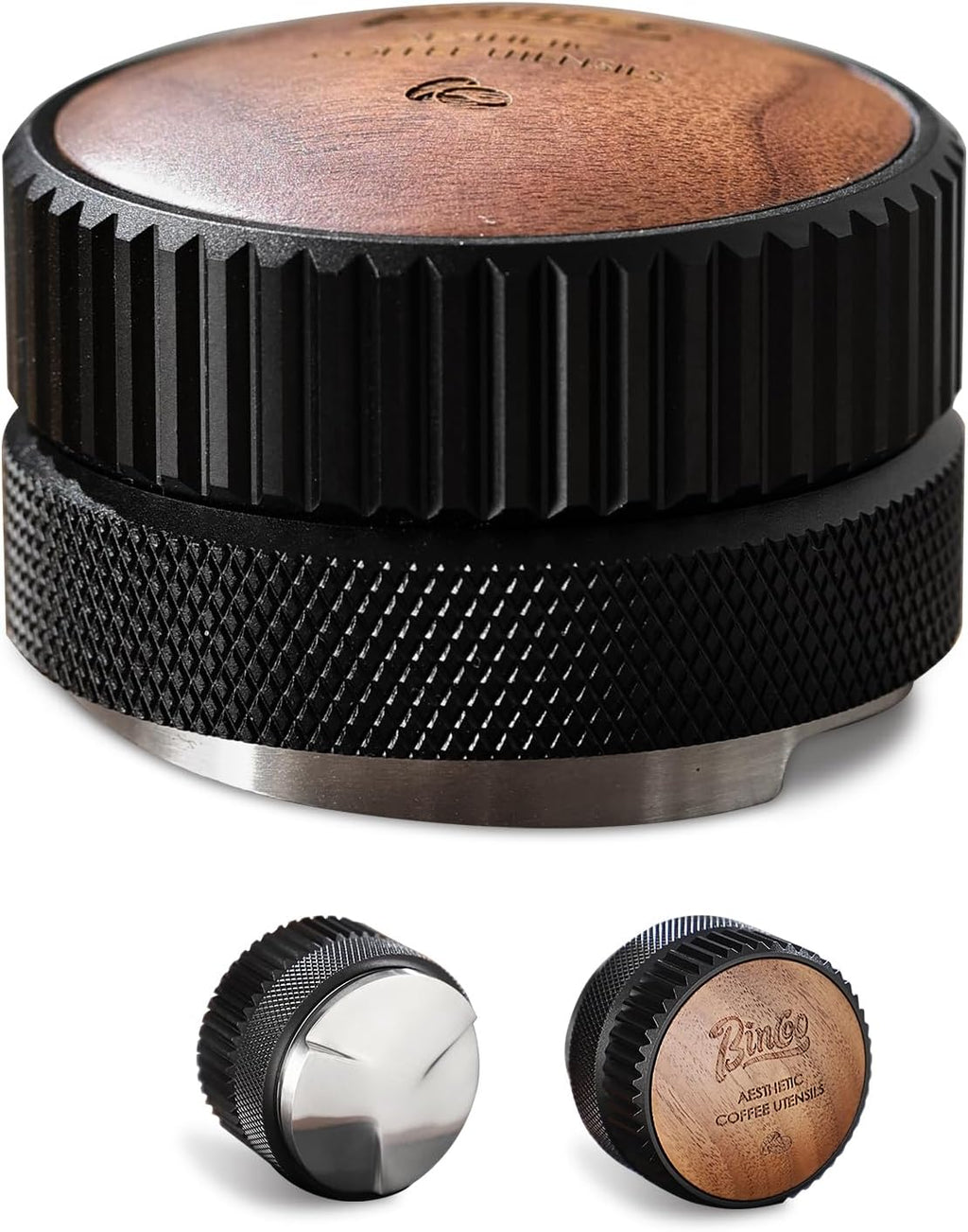 Bincoo 51mm Espresso Distributor Hand Tamper - Adjustable Coffee Leveler Tool for 51mm Portafilter, Walnut Wood Lid, 3-Slope Base Adjustable Depth Espresso Distributor for Barista