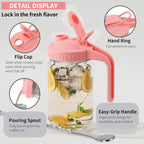 64oz Glass Pitcher with Lid &Pour Spout - 2 Quart Breastmilk Pitcher Double Leak Proof, Creamer Container for Sun Tea, Juice, Cold Brew Coffee, Breastmilk Storage Container -Pink Lid