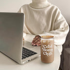 SANDJEST Mom Glass Can, Cool Mom Club Cup with Lid & Straw, Iced Coffee Aesthetic Cups, Idea Gift for Christmas Birthday Mother Day, Gifts for Women, 16oz