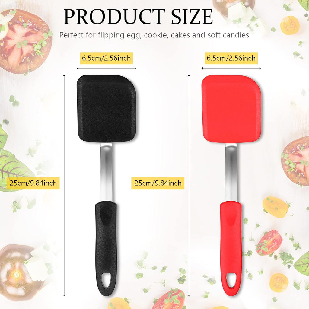 Silicone Cookie Spatula Turner 2 Pack Mini Brownie Spatula Flexible Kitchen Small Silicone Turner for Nonstick Cookware Heat Resistant No Scratch Flipper for Egg Pancake(Black, Red)