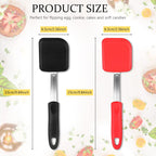 Silicone Cookie Spatula Turner 2 Pack Mini Brownie Spatula Flexible Kitchen Small Silicone Turner for Nonstick Cookware Heat Resistant No Scratch Flipper for Egg Pancake(Black, Red)