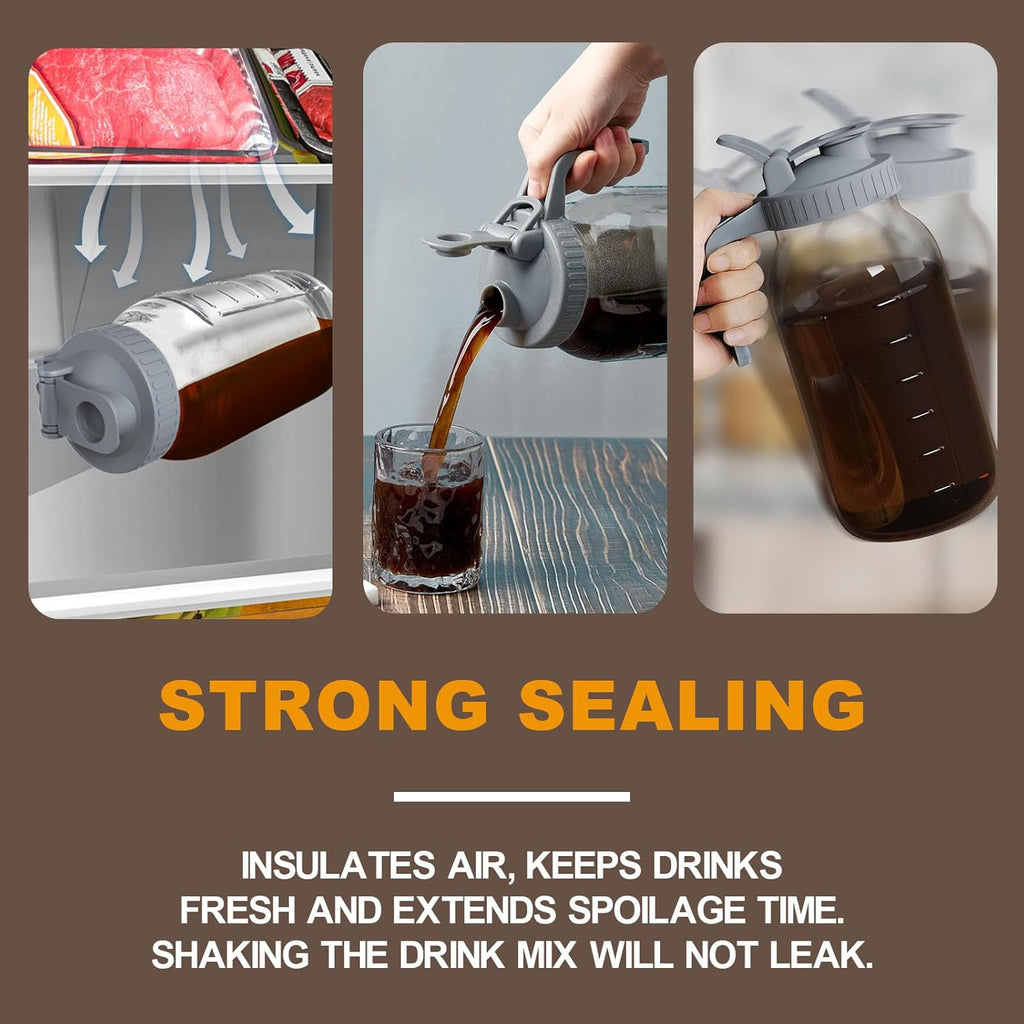 Cold Brew Coffee Maker Pitcher, 32 oz Thick Glass Mason Jar Spout Lid with Handle & Stainless Steel Filter for Iced Brew Coffee, Ice Lemonade, Sun Tea, Fruit Drinks Container