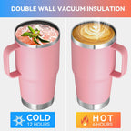 VEGOND 20 oz Tumbler with Handle Lid and Straw, Stainless Steel Insulated Travel Coffee Mug Spill Proof Double Wall Metal Tumbler Cup Keeps Drink Hot and Cold, Pink 1 Pack